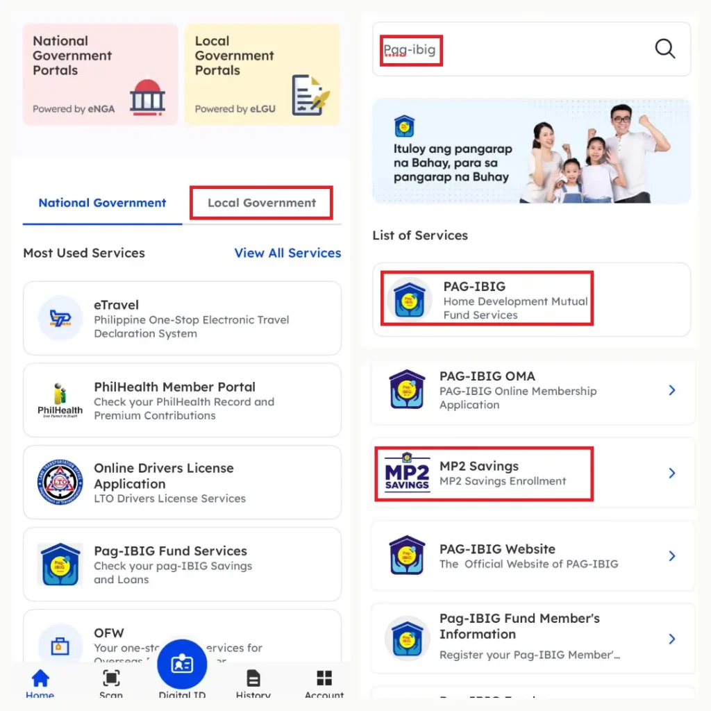 Checking Pag-IBIG MP2 using eGOV app