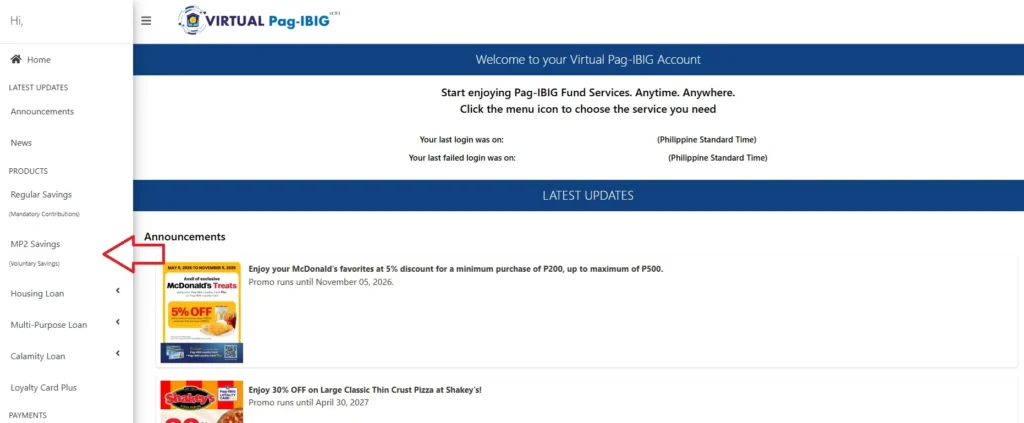 Virtual Pag-IBIG MP2 Website Dashboard